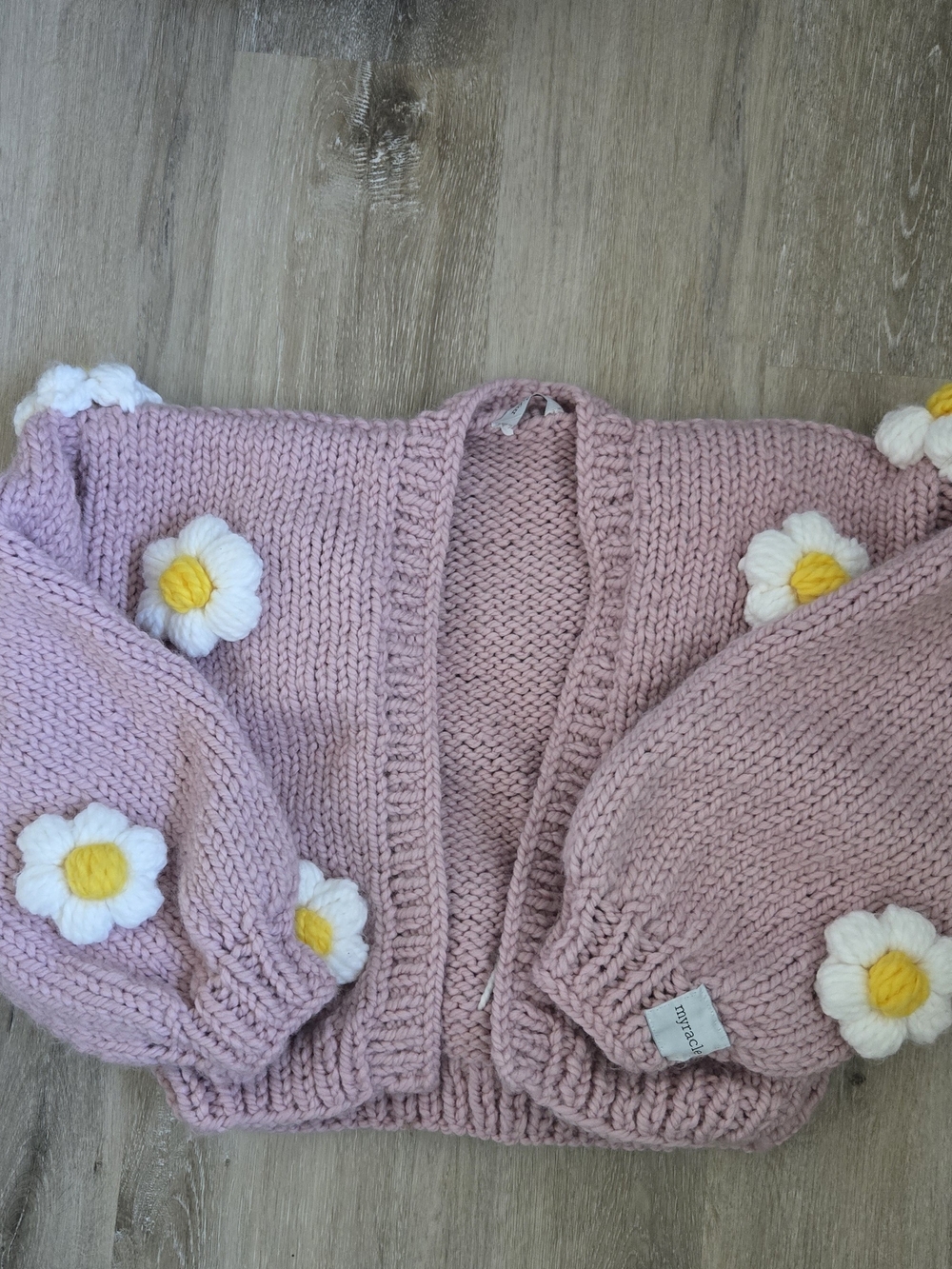 Myracle Pink Chunky Knit 3D Daisy Flower Cardigan